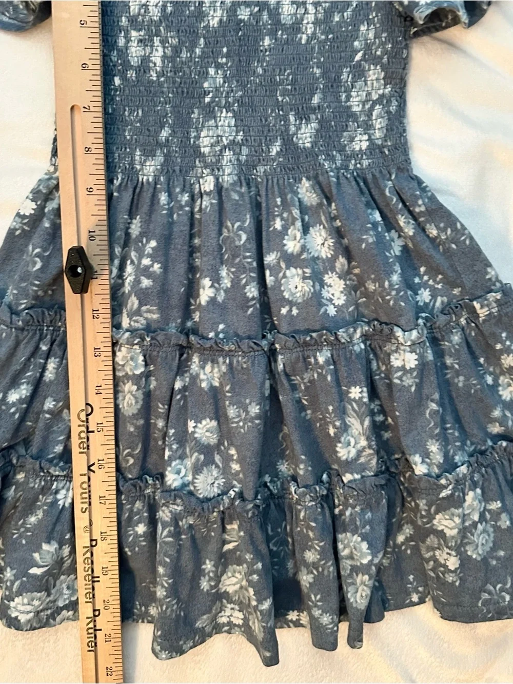 Polo Ralph Lauren Floral Smocked Cotton Jersey Dress Tiered Girls 4 Blue Gray